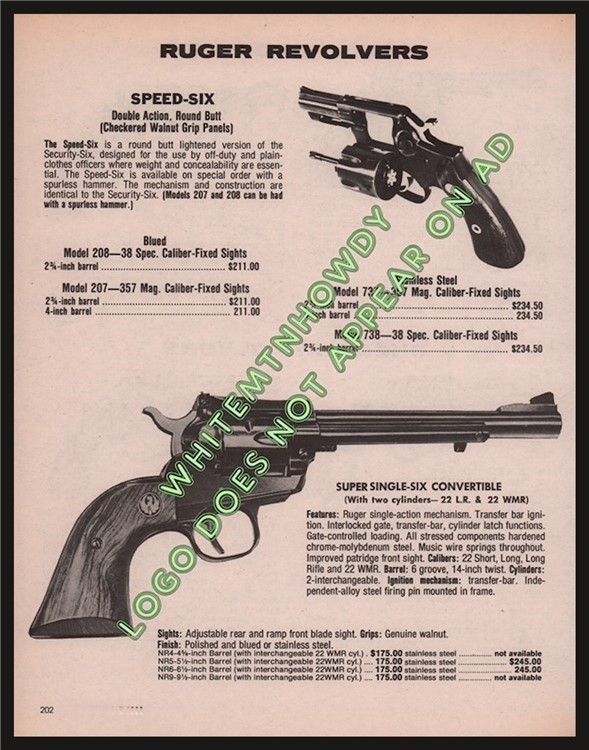 1983 RUGER Speed-Six & Super Six Convertible Revolver Original AD-img-0