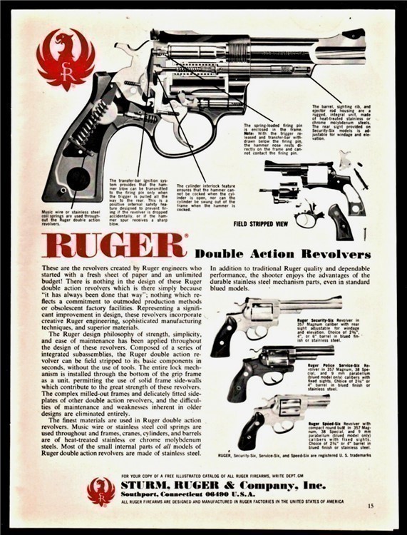 1978 RUGER Double-Action Revolver PRINT AD field-stripped view-img-0