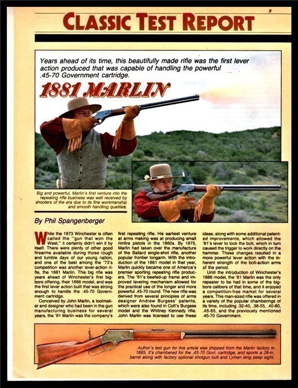 1988 MARLIN 1881 Rifle Test Report Original 3-pg Evaluation Article-img-0