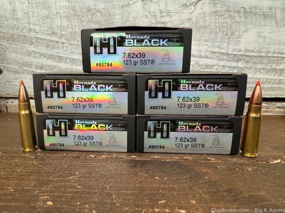 New Hornady BLACK, 7.62x39, 123 Grain, SST, Brass Case, 100 Rds-img-0
