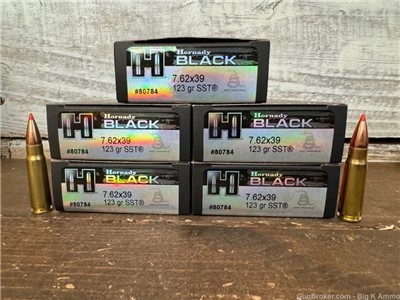 New Hornady BLACK, 7.62x39, 123 Grain, SST, Brass Case, 100 Rds