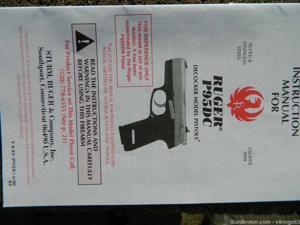 Ruger P 95DC p95 Instruction manual ,  Read  others listed p85,read b4 bidd-img-1