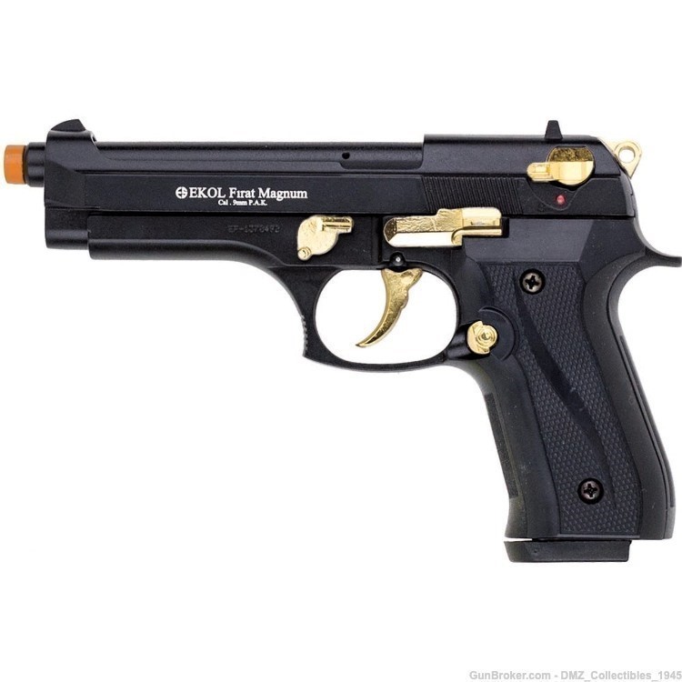 Firat Magnum 92 Front Firing 9MM Black/Gold Blank Gun Pistol -img-0