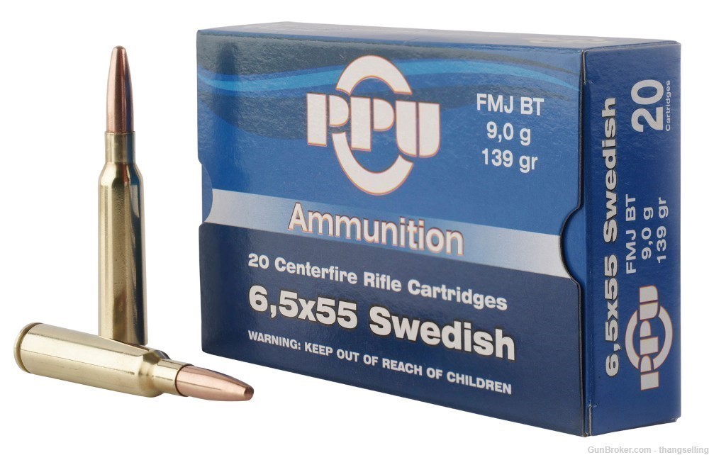 80 Rounds PPU 6.5 x 55 Swedish Ammo 139 Gr BRASS Case FMJ 6.5x55 Metric-img-0