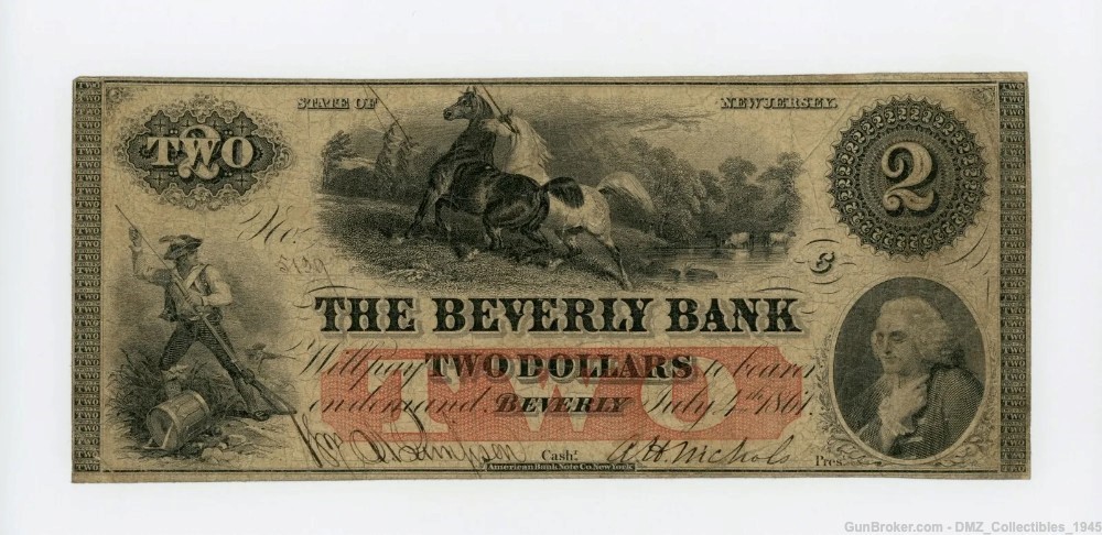 Civil War $2 New Jersey Bank Note Bill Currency Money-img-0