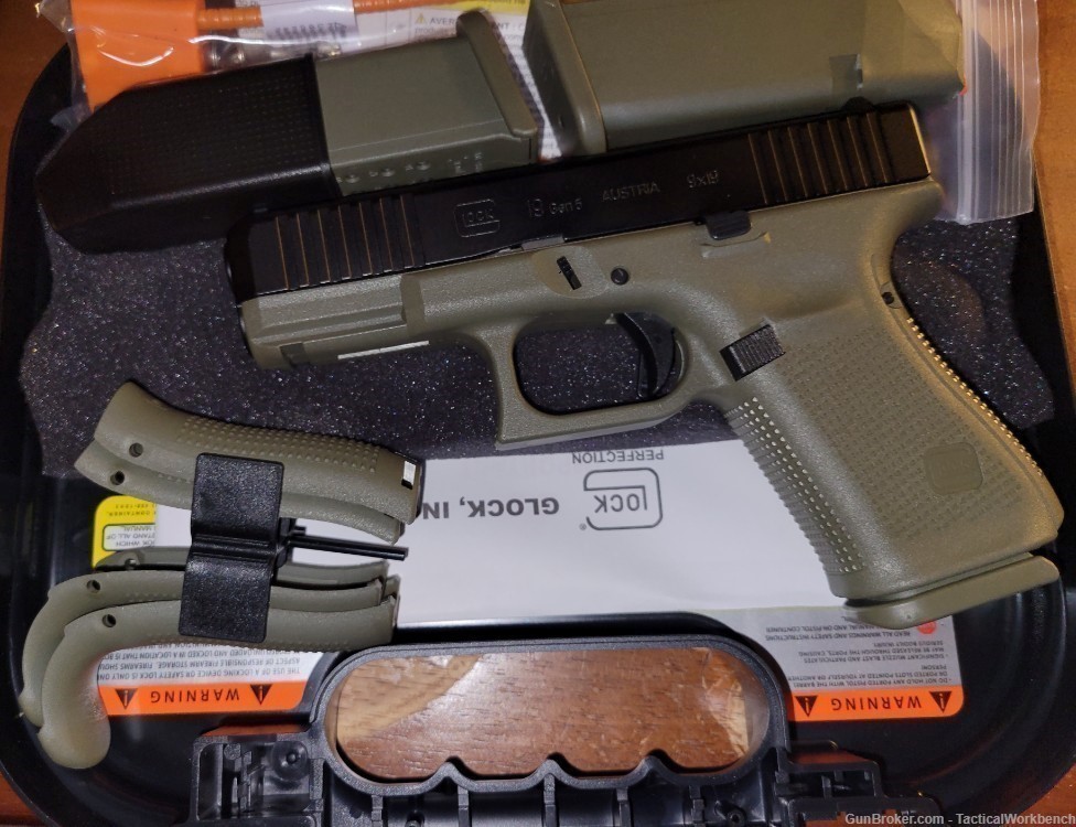 Glock 19 Gen 5, Battlefield Green Frame, 9MM, 3 Mags, 15rd-img-3