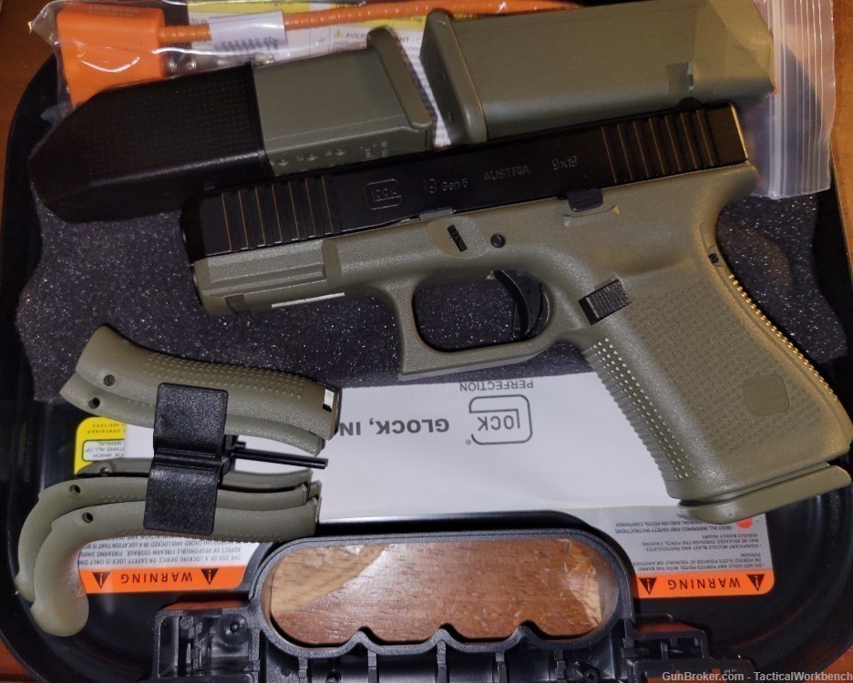 Glock 19 Gen 5, Battlefield Green Frame, 9MM, 3 Mags, 15rd-img-2