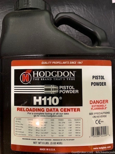8 Lbs. Hodgdon H110 Pistol Powder, Hazmat Shipping-img-0