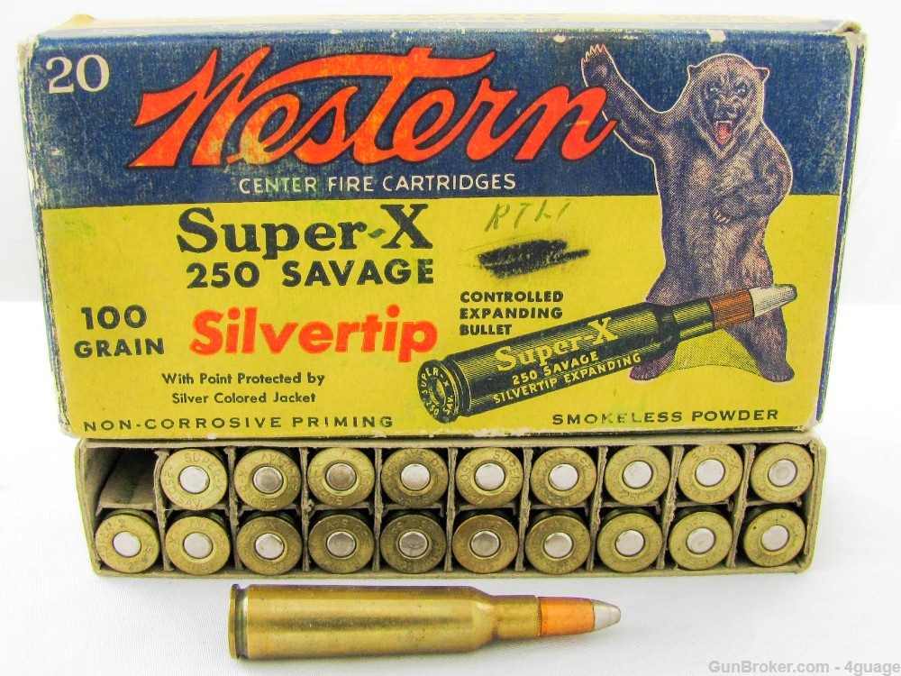 Western Super-X 250 Savage Cartridges - Full Grizzly Bear Box-img-0