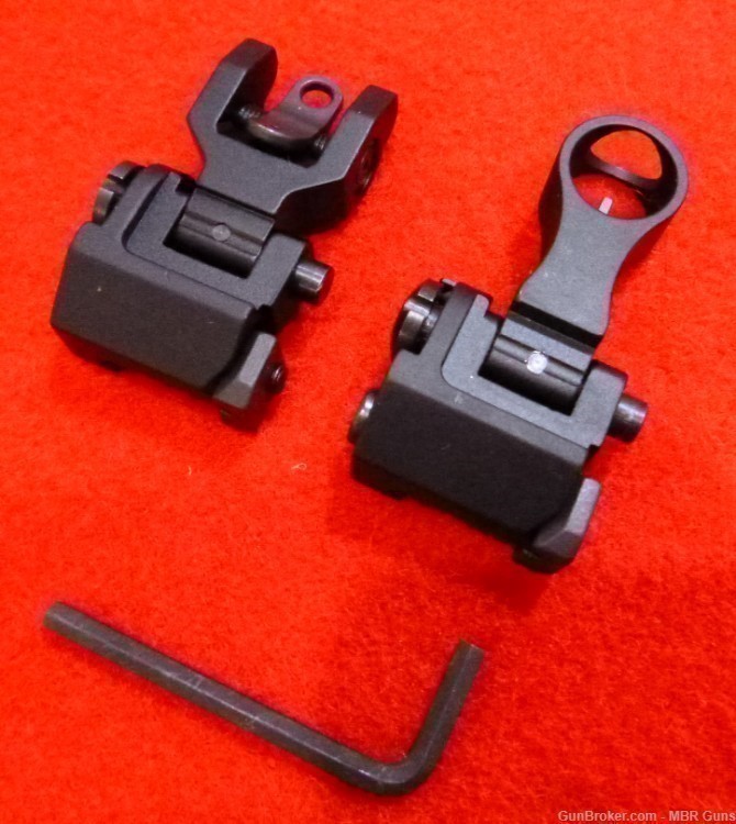 AR 15 Flip Up Front and Rear Iron Sights Aircraft Grade Aluminum Hooded FS-img-0