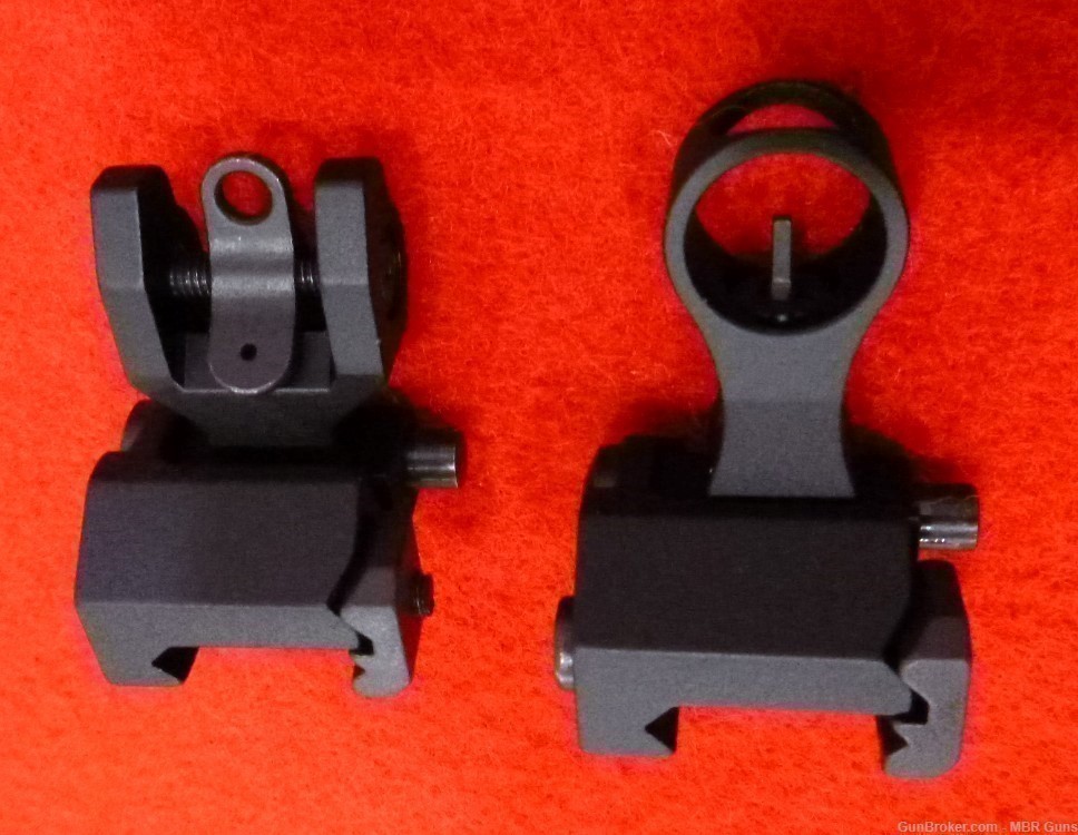 AR 15 Flip Up Front and Rear Iron Sights Aircraft Grade Aluminum Hooded FS-img-5