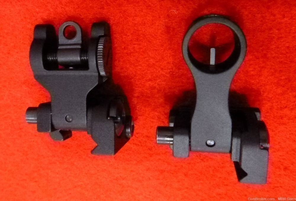 AR 15 Flip Up Front and Rear Iron Sights Aircraft Grade Aluminum Hooded FS-img-4