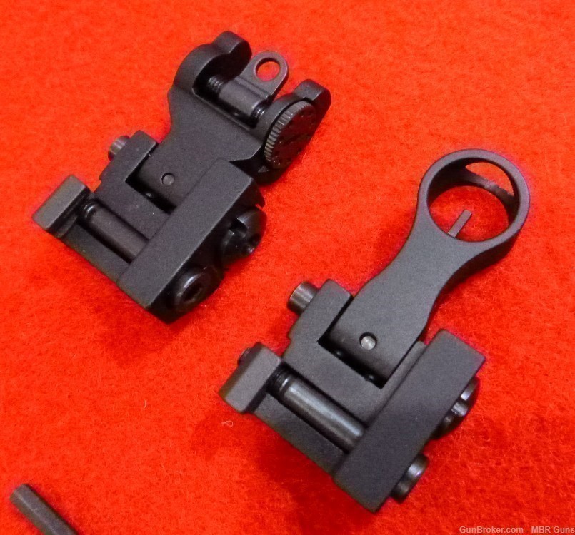 AR 15 Flip Up Front and Rear Iron Sights Aircraft Grade Aluminum Hooded FS-img-1