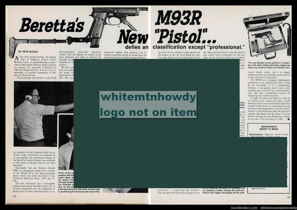 1979 BERETTA'S New M93R Pistol 2-page Evaluation Article-img-0