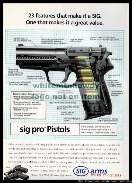 2001 SIG Classic Pistol Original PRINT AD with large cutaway view-img-0