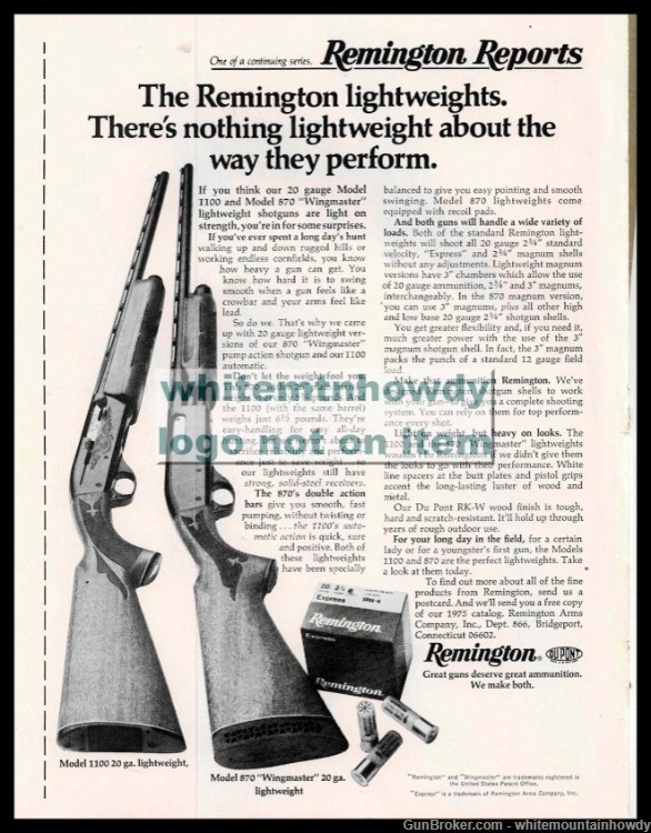 1965 REMIGNTON 1100 20 gauge & 870 Wingmaster Shotgun Original PRINT AD-img-0