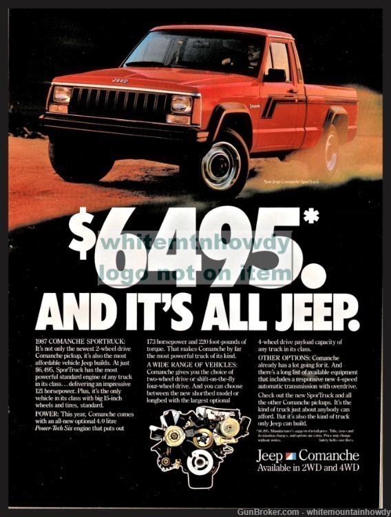 1987 JEEP COMANCHE Red Pickup Truck Vintage Print Photo AD w/original price-img-0