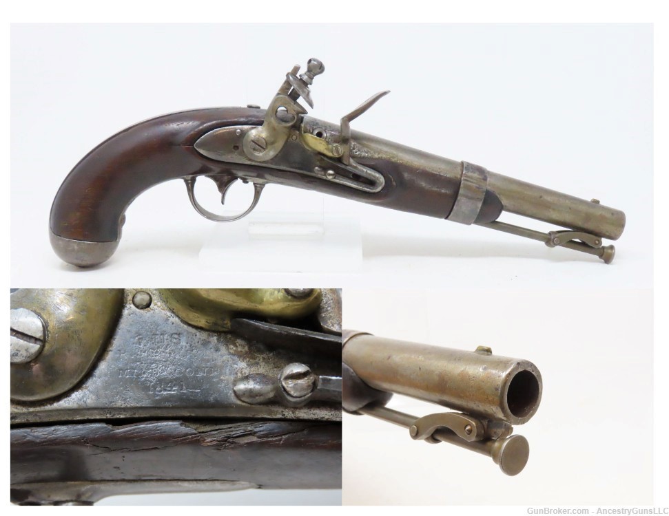 MEXICAN-AMERICAN WAR Era Antique R. JOHNSON U.S. M1836 .54 FLINTLOCK Pistol-img-0