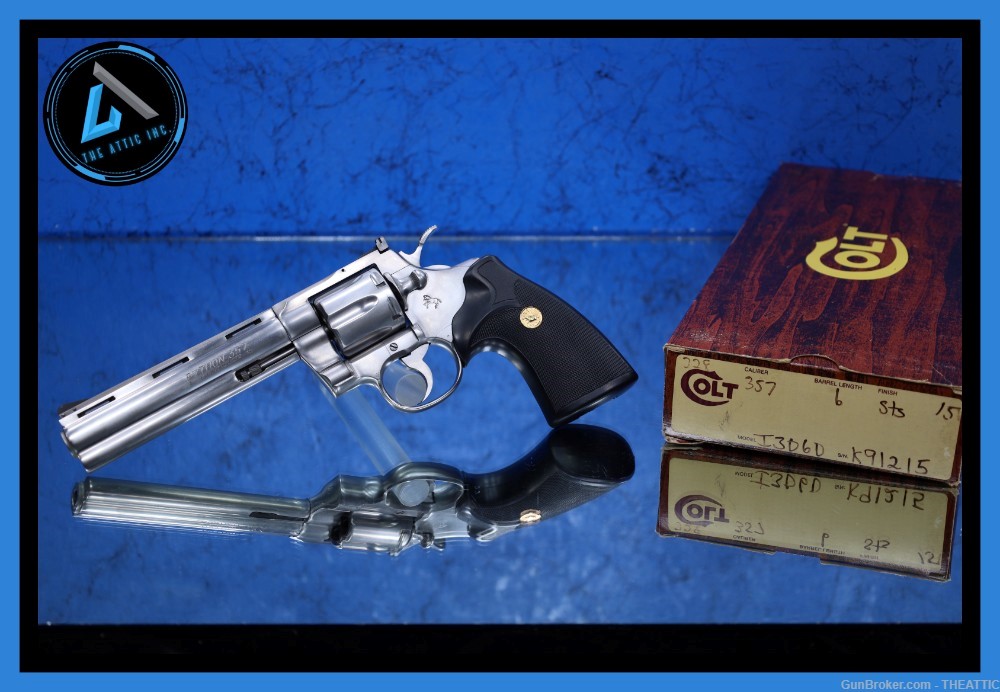 COLT PYTHON 6" STAINLESS REVOLVER 357 MAGNUM WITH ORIGINAL BOX PAPERS NICE!-img-0
