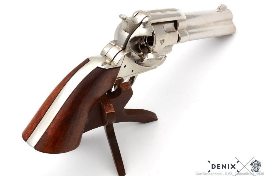 Old West Replica M1873 Nickel Colt 45 Peacemaker Gun Pistol by Denix-img-3