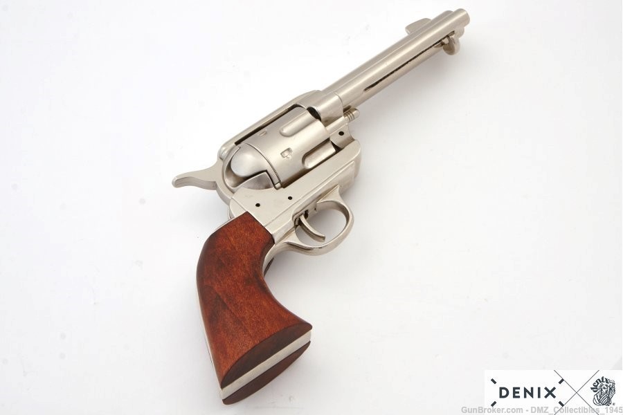 Old West Replica M1873 Nickel Colt 45 Peacemaker Gun Pistol by Denix-img-2