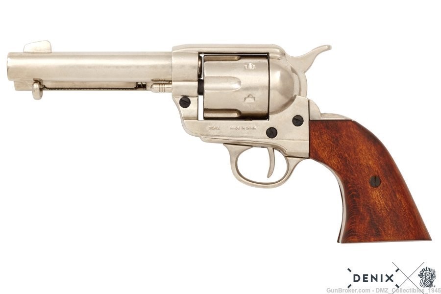 Old West Replica M1873 Nickel Colt 45 Peacemaker Gun Pistol by Denix-img-1