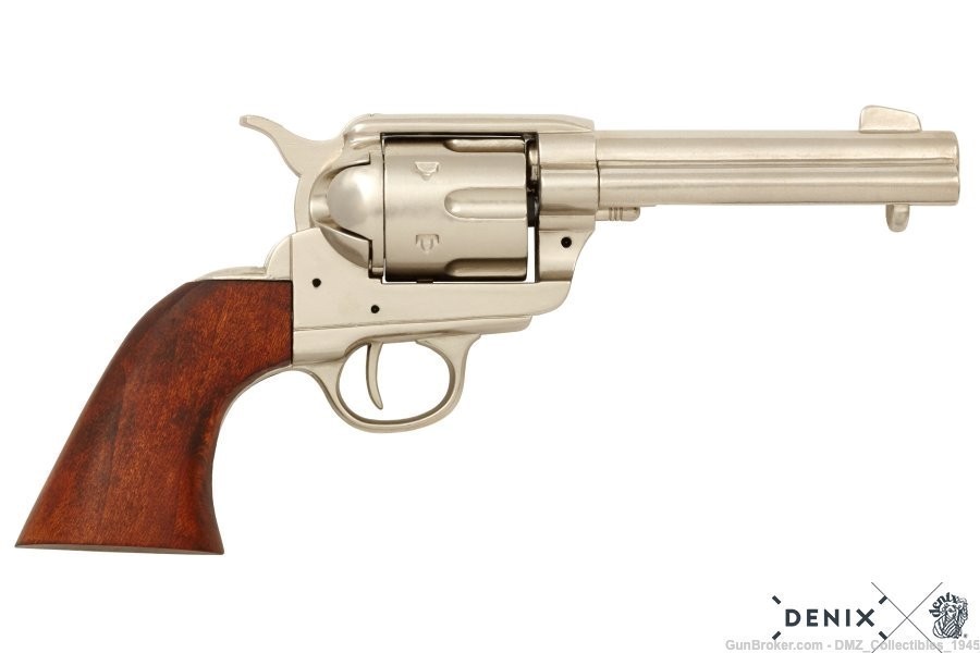 Old West Replica M1873 Nickel Colt 45 Peacemaker Gun Pistol by Denix-img-0