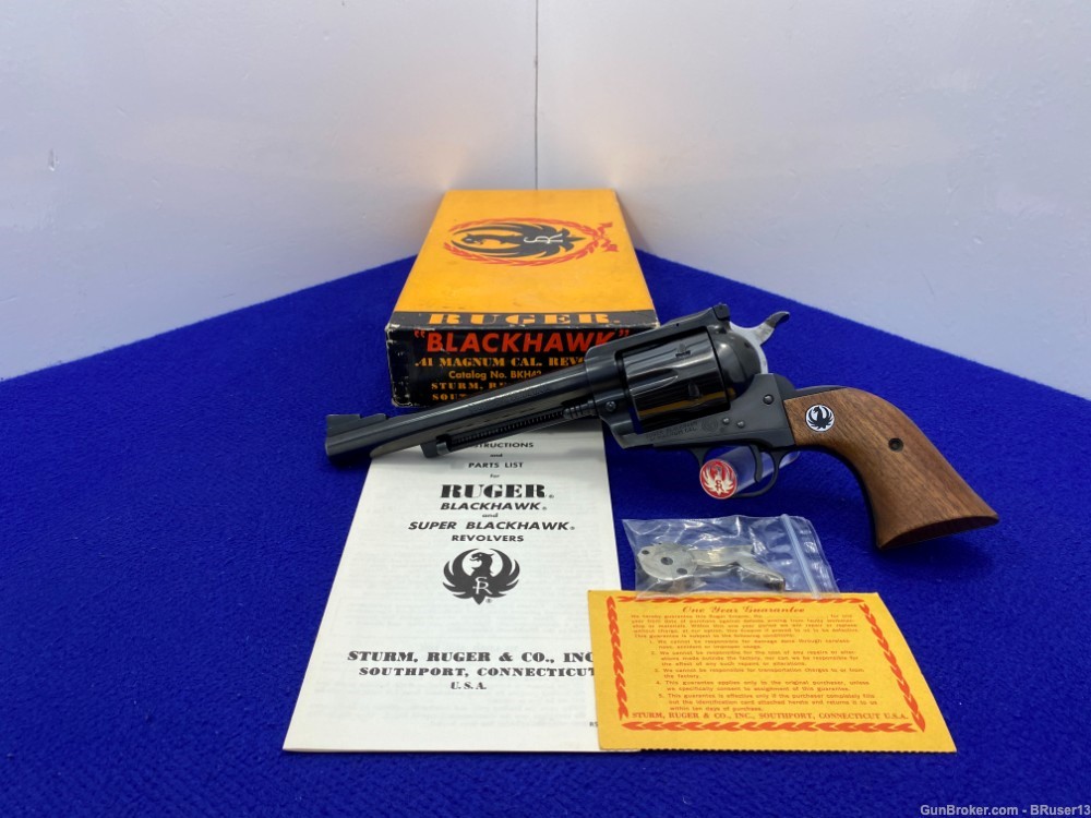 1967 Ruger Blackhawk 41 Mag Blue 6.5" *AWESOME OLD MODEL 3-SCREW W/ BOX!*-img-0