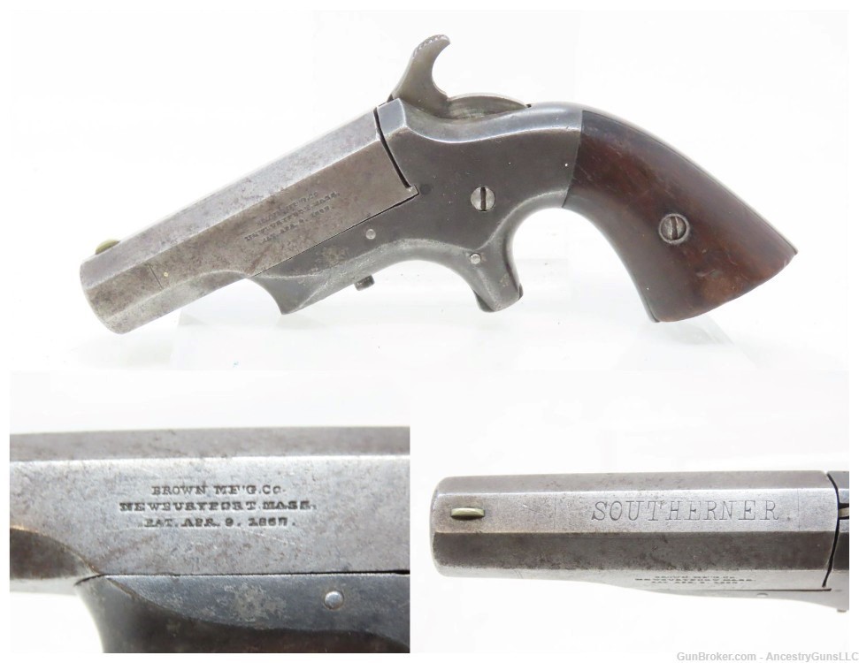 Antique BROWN MANUFACTURING Co. .41 Caliber “SOUTHERNER” SS Deringer Pistol-img-0