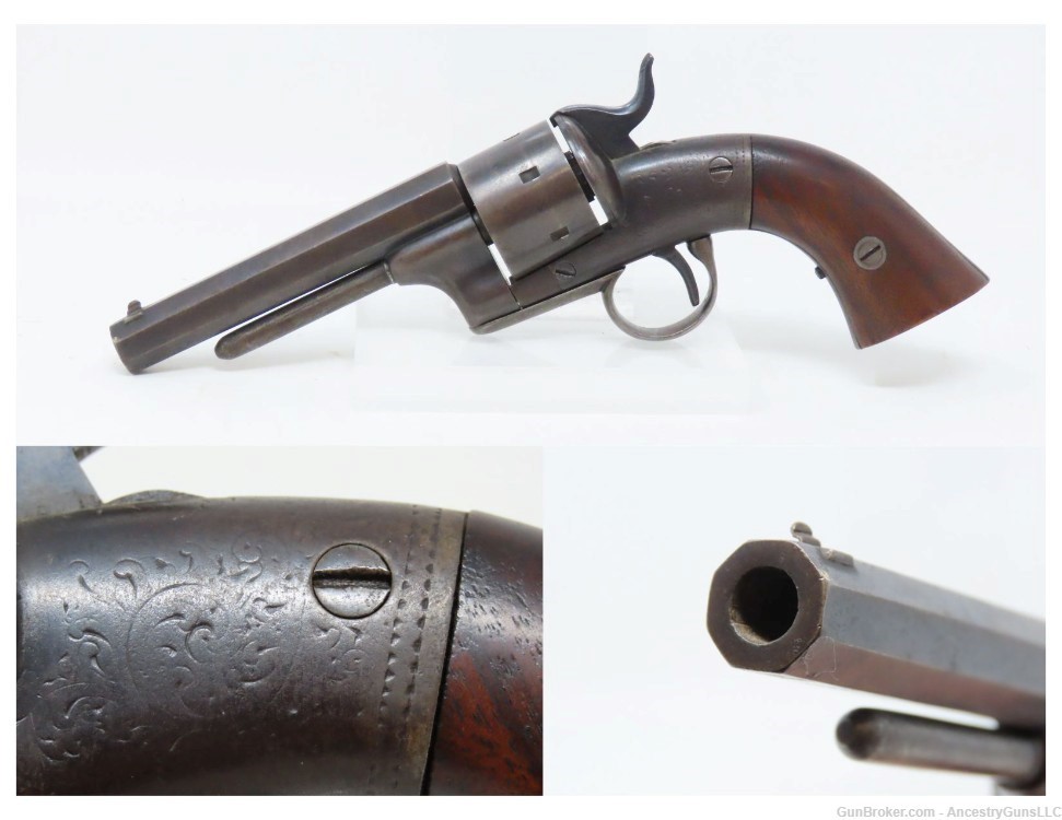 Engraved CIVIL WAR Antique BACON Removable Trigger Guard POCKET Revolver   -img-0