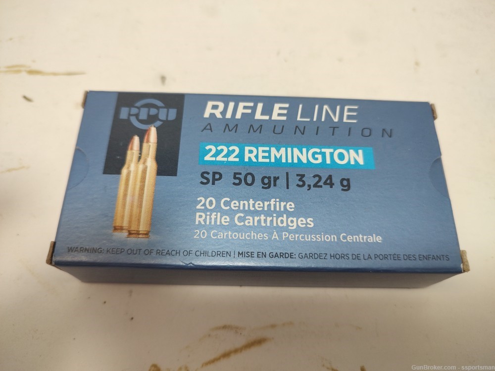 PPU .222 Remington 50 GR SP 20 round box-img-0