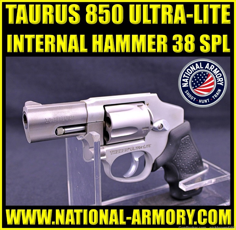 TAURUS 850 ULTRA LITE 38 SPECIAL 2.5" BBL STAINLESS TSEEL INTERNAL HAMMER-img-0