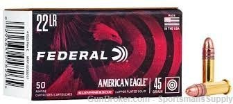 500rnds of Federal American Eagle Suppressor 22 LR 45gr Copper Plated Solid-img-0