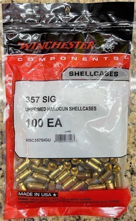 New! Winchester 357 Sig Unprimed Handgun Shellcases 100ct-img-0
