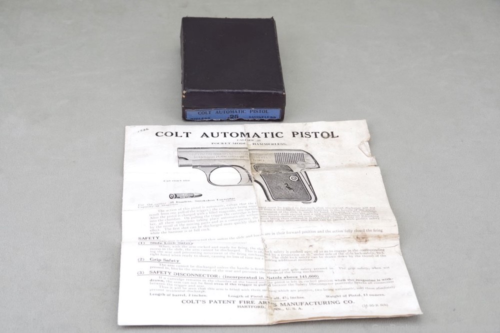 1918 Colt Model 1908 Vest Pocket 25ACP 2'' Blue with Box and Manual-img-7