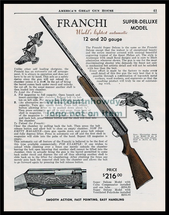 1954 FRANCHI Supe-Deluxe Shotgun PRINT AD-img-0