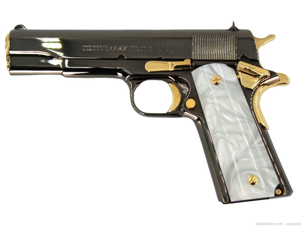 Black Chrome & 24 Karat Gold Colt Government 1911 with CUSTOM WOOD CASE-img-2
