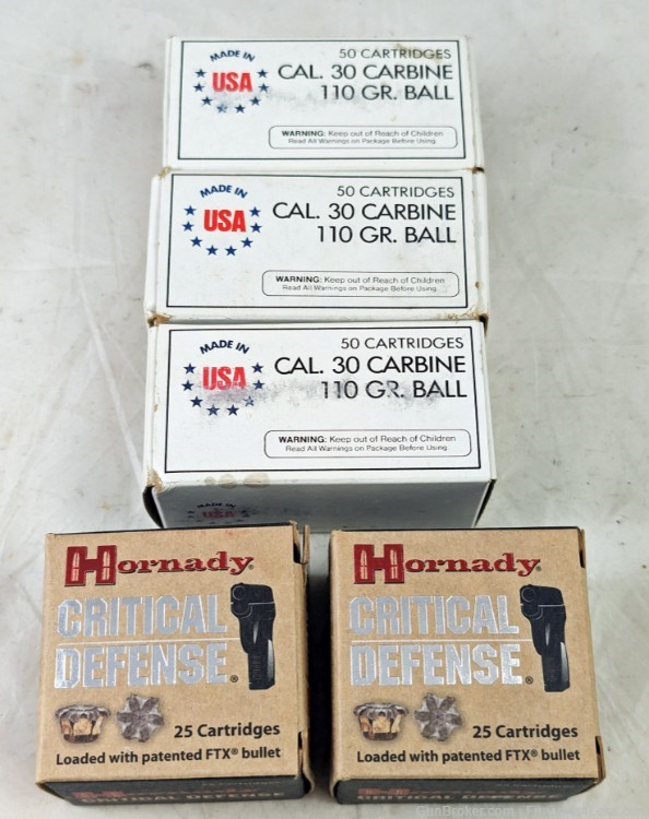 200 Rds 30 Carbine Ammo Winchester 110g Ball Hornady Critical Defense FTX-img-0