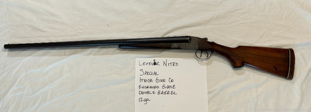 Lefever Nitro Special 12 GA double barrel shotgun with engraved goose/duck-img-1