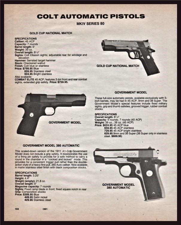 1991 COLT Gold Cup National Match Government & .380 Auto Revolver AD-img-0
