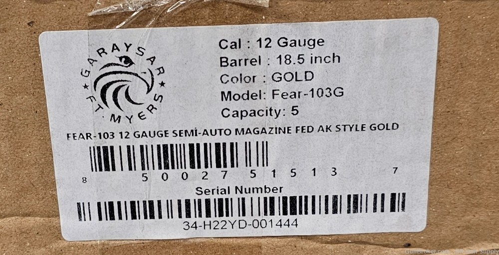 Garaysar Fear-103G 12GA 18.5" 5RD AK Style GOLD Fear-103 NO CC FEE!-img-3