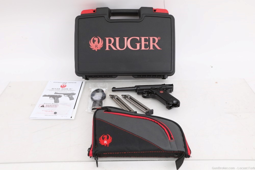 Ruger MKIV Standard 22lr 4.75" Blue LIKE NEW IN BOX 2 Mags Zipper Case NR -img-0
