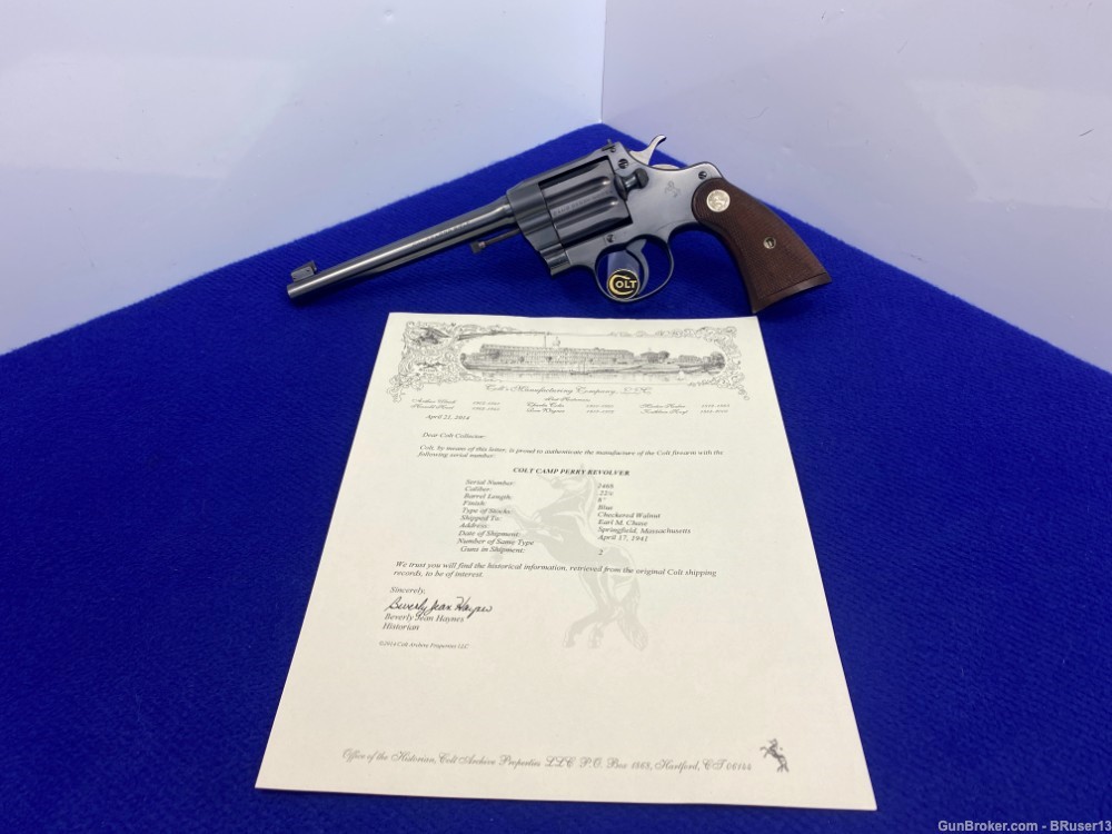 1941 Colt Camp Perry .22 LR Blue 8" -4 DIGIT SERIAL- 1 of 2,488 -VERY RARE--img-0