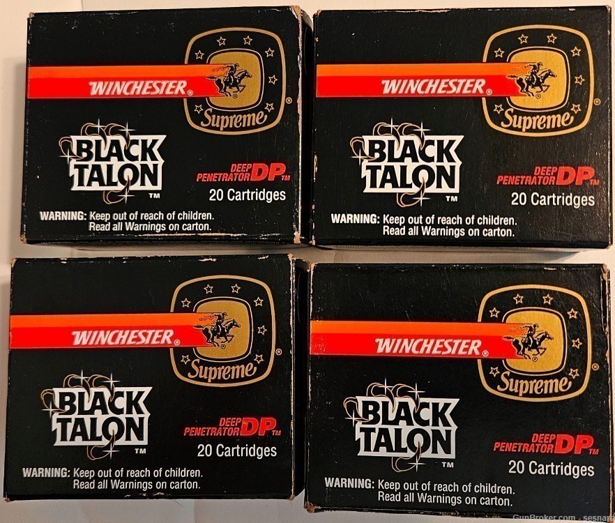 9mm Winchester Black Talon Ammunition 4 Boxes, 20 ea.-img-0