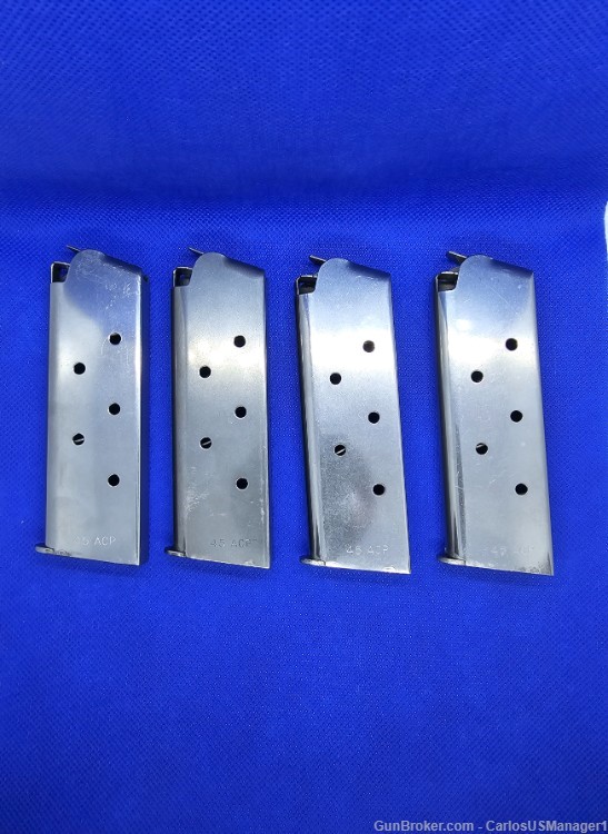 Lot of 4x 7rd 1911 Magazines, Stainless Steel-img-0