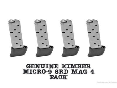 Kimber Micro 9 Magazine 9MM 8-Round Stainless With Extended Base 4 Pack