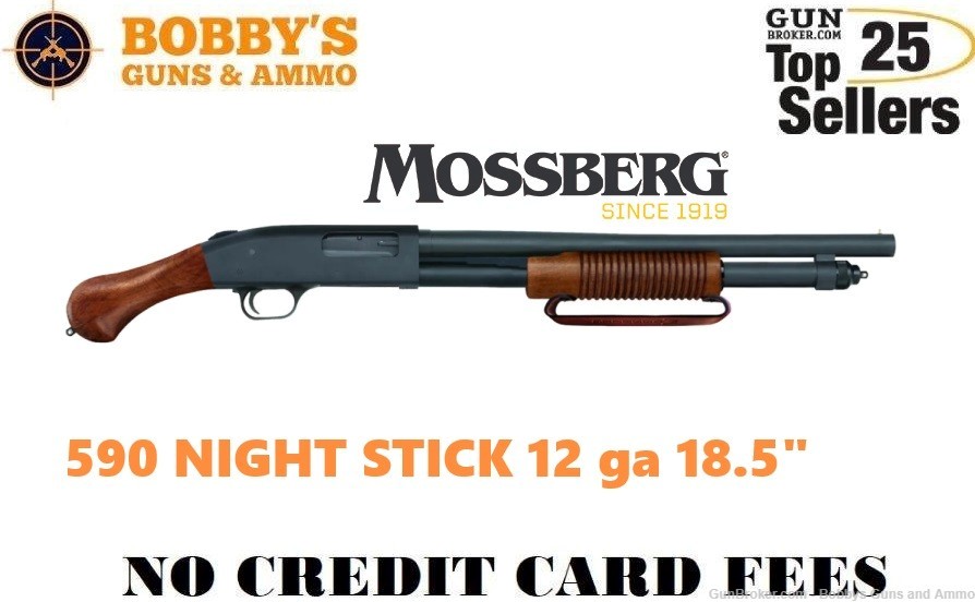 Mossberg 50633 590 NIGHT STICK 12Ga 6+1 capacity 18.5" 3" Wood Stock-img-0