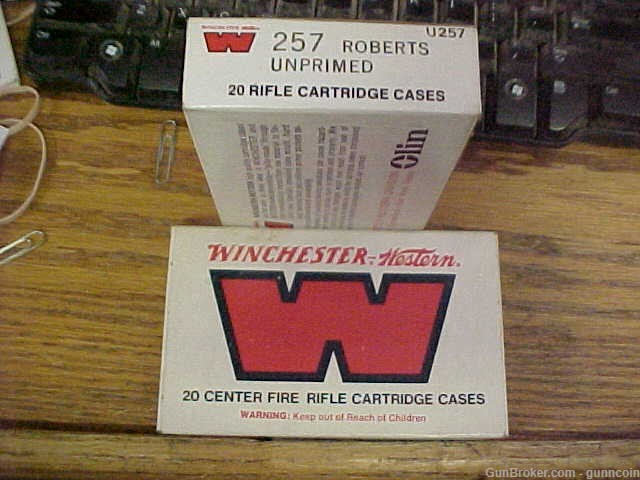 Reloading New Old Stock Brass W-W Super 257 Roberts 2 Boxes, 40 Rounds-img-1