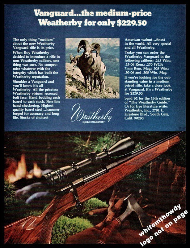 1972 WEATHERBY Vanguard Rifle Original AD Advertising Big Horn Sheep-img-0