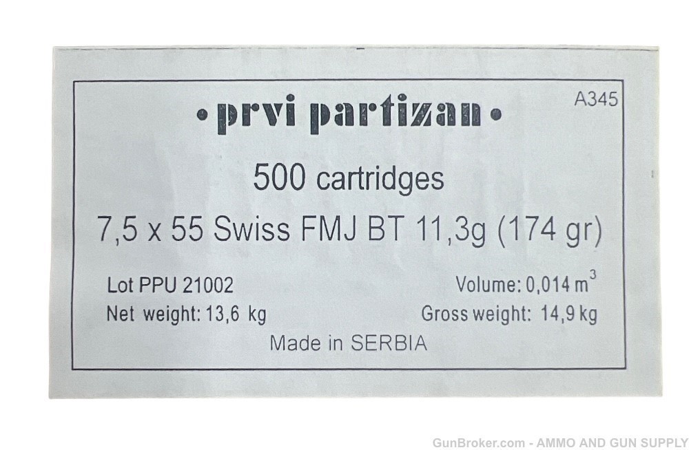 PRVI PARTIZAN 7.5x55 SWISS FMJ BT 174 GR - 500 ROUNDS 1 CASE - PREMIUM-img-4